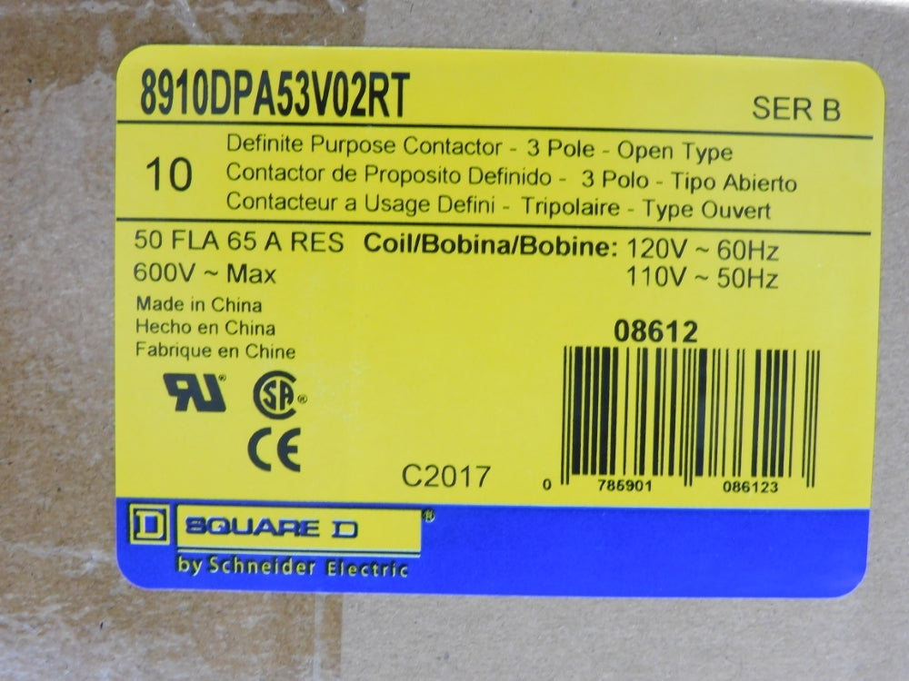 SQUARE D 8910DPA53V02RT SER. B 120/110V (PKG OF 10) NSFS