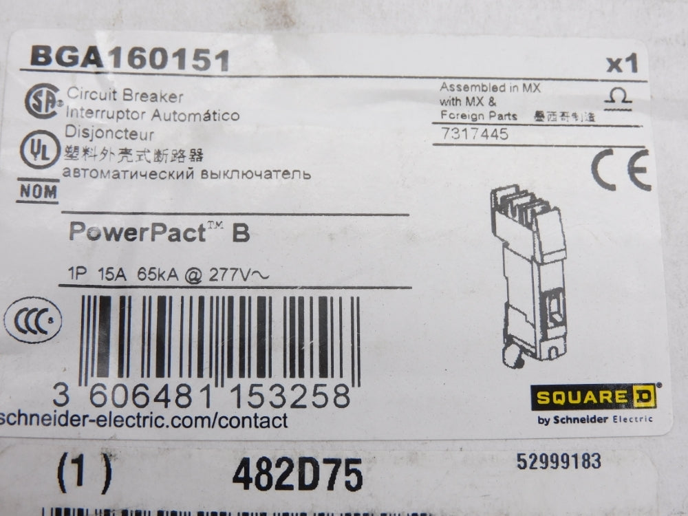 SQUARE D BGA160151 15A 277V NSMP