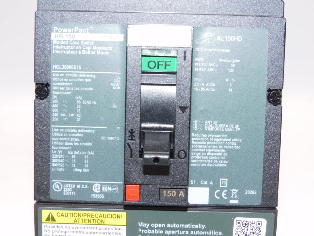 SQUARE D HGL36000S15 600V 150A NSMP