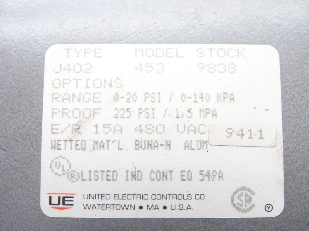 UNITED ELECTRIC J402-453 0-20PSI NSNP