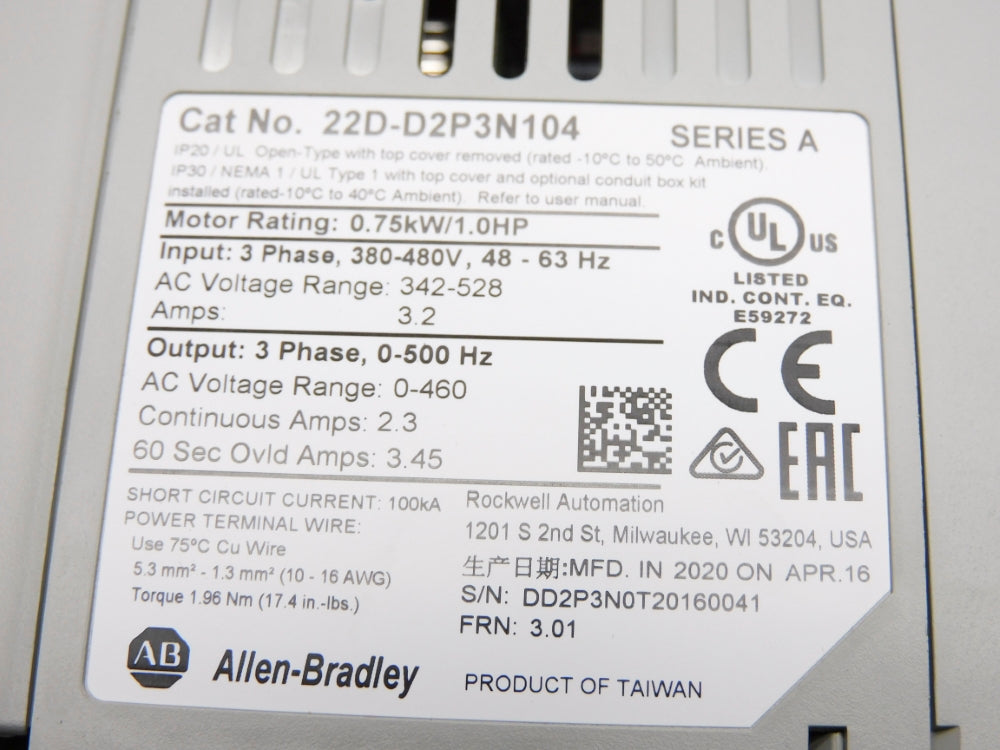 ALLEN BRADLEY 22D-D2P3N104 SER. A F/W 3.01 NSNP