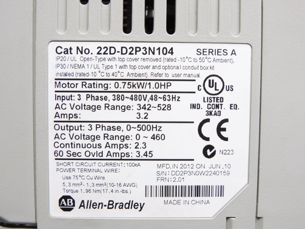 ALLEN BRADLEY 22D-D2P3N104 SER. A F/W 2.01 NSNP