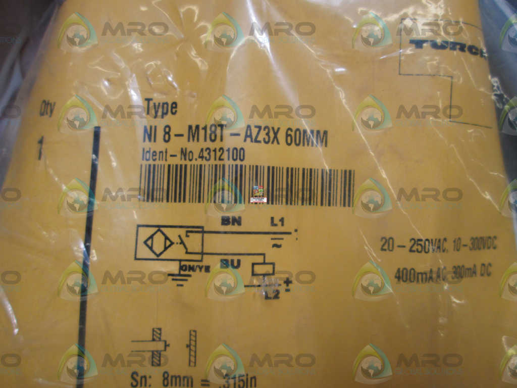 TURCK M-BARREL WITH CABLE NI 8-M18T-AZ3X 60MM  *NEW IN FACTORY BAG*