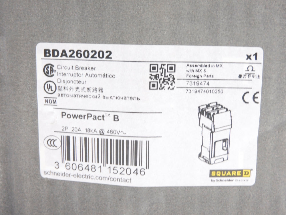 SQUARE D BDA260202 20A 480V NSMP
