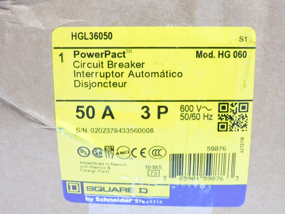 SQUARE D HGL36050 600V 50A NSMP