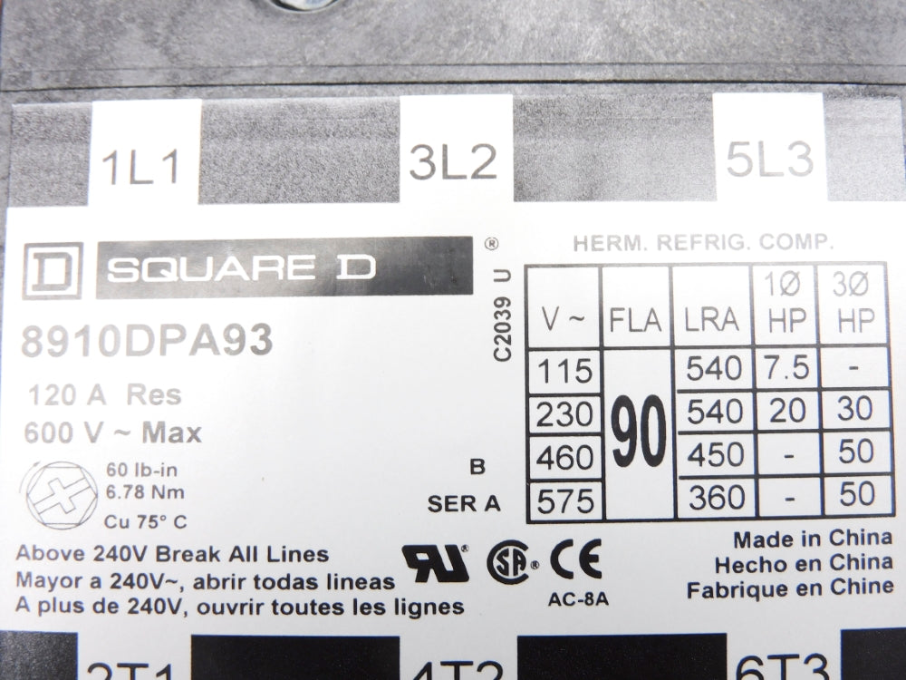 SQUARE D 8910DPA93V09 SER. A 240V 120A NSMP