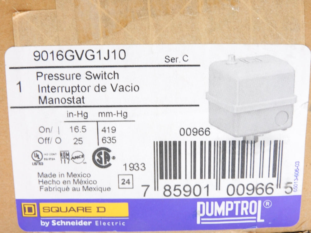 SQUARE D 9016GVG1J10 SER. C 16.5/25"HG NSMP