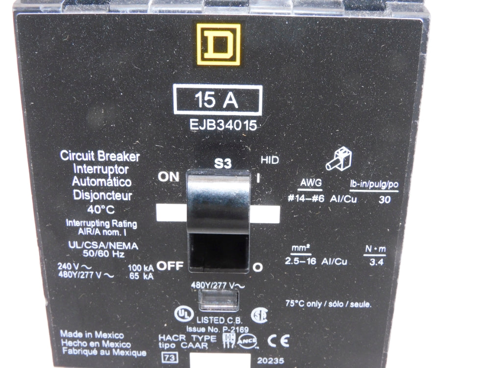 SQUARE D EJB34015 277V 15A NSNP