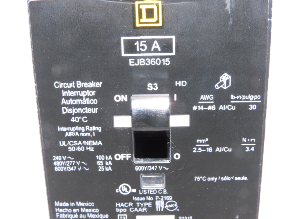 SQUARE D EJB36015 15A 600/347A NSNP
