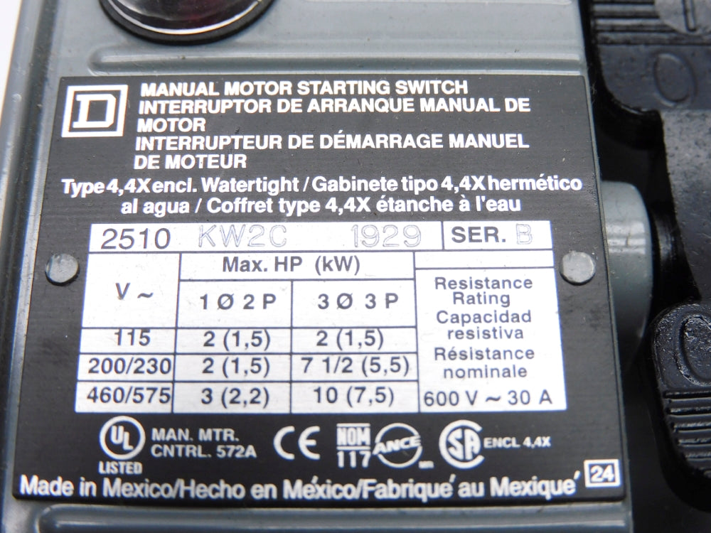 SQUARE D 2510KW2C SER. B 600V 30A NSNP