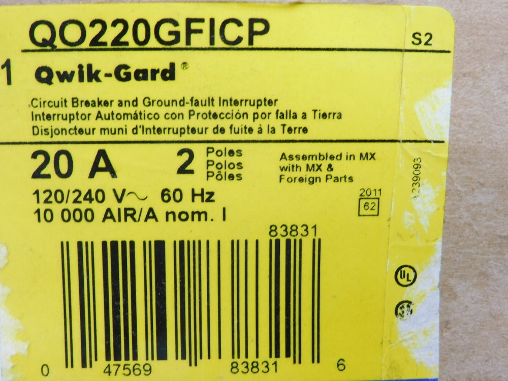 SQUARE D QO220GFICP 20A 120/240V (AS PICTURED) UNMP