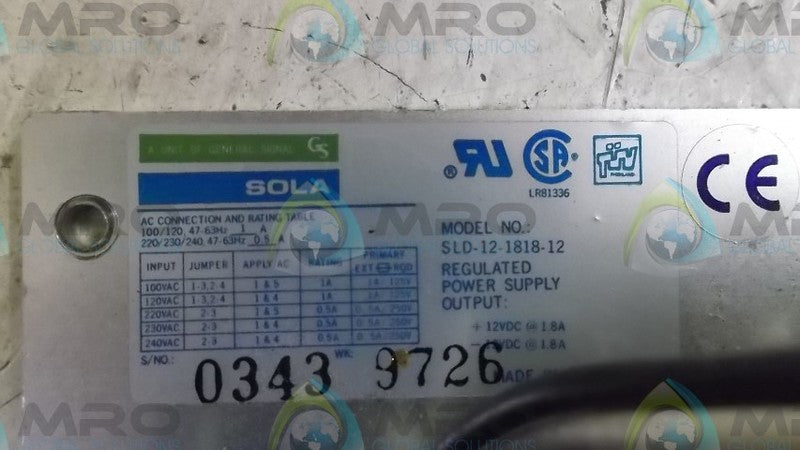 SOLA SLD-12-1818-12 POWER SUPPLY  UNMP