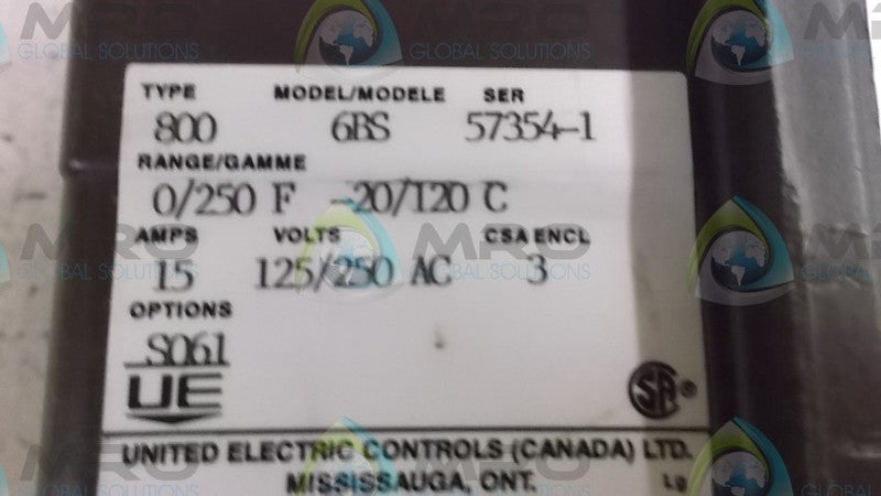 UNITED ELECTIRC 800-6BS TEMPERATURE CONTROLLER (AS PICTURED)  UNMP