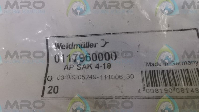 LOT OF 20 WEIDMULLER APSAK4-10 TERMINAL BLOCK  NSMP