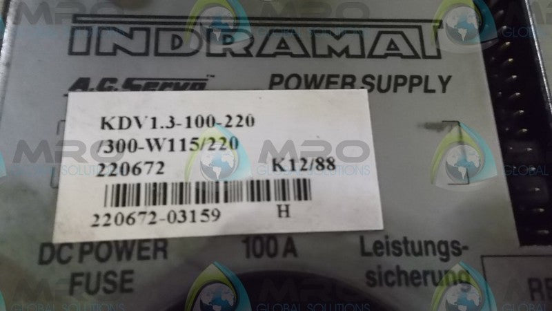 INDRAMAT KDV1.3-100-220/300-W115/220 POWE SUPPLY  UNMP
