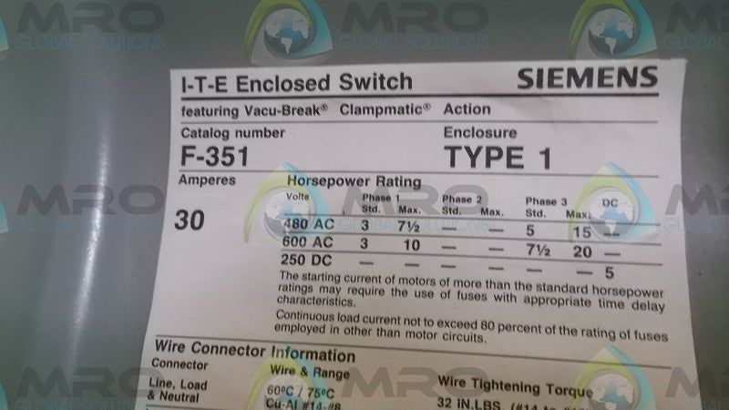 SIEMENS F-351 SAFETY SWITCH  NSMP