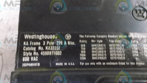WESTINGHOUSE KA3125 CIRCUIT BREAKER   UNMP