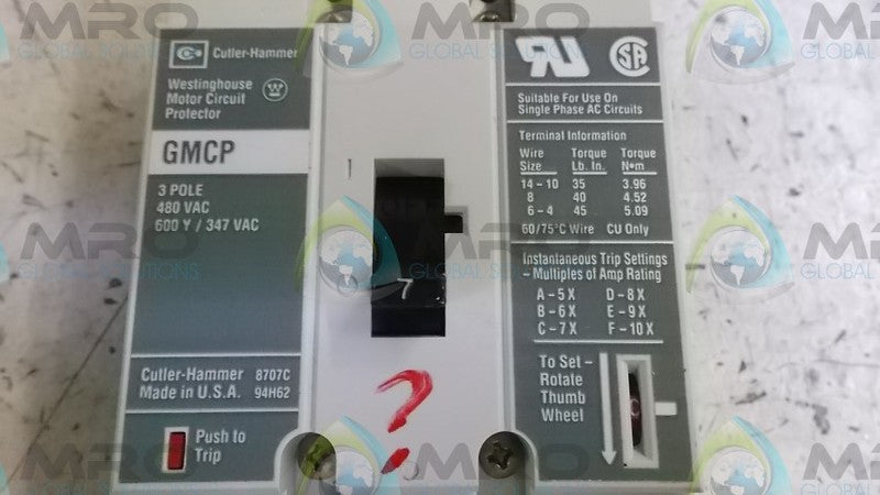 CUTLER HAMMER GMCP007C0C CIRCUIT BREAKER  UNMP