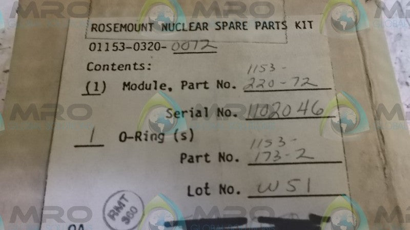 ROSEMOUNT 01153-0320-0072 PRESSURE TRANSMITTER  UNMP