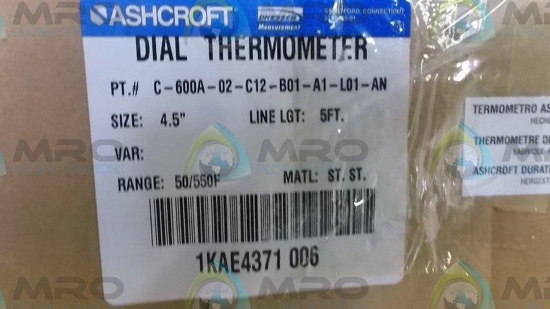 ASHCROFT C-600A-02-C12-B01-A1-L01-AN THERMOMETER NSMP