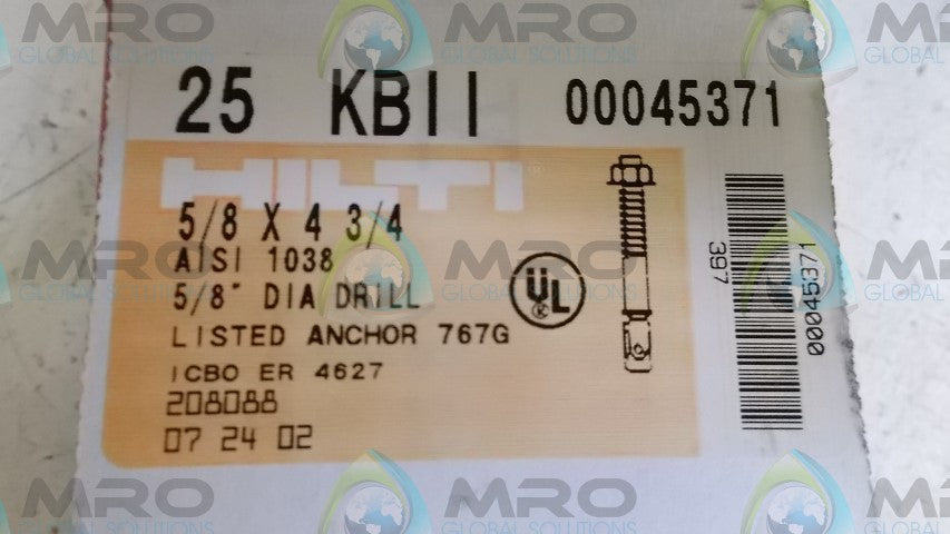 LOT OF 25 HILTI KBII 5/8 x 4 3/4 DIA DRILL *NEW IN BOX*