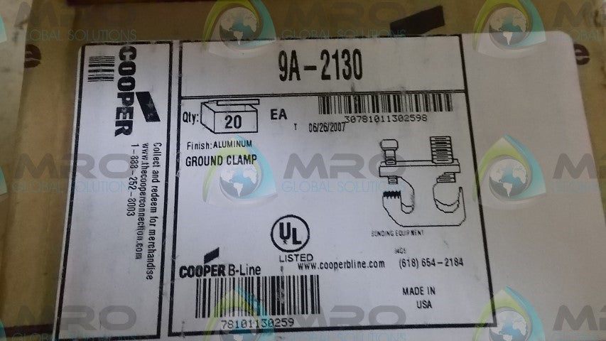 LOT OF 20 COOPER 9A-2130 ALUMINUM GROUND CLAMP *NEW IN BOX*