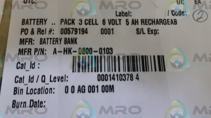 LOT OF 2 DURACELL A-HK-0800-0103 BATTERY *NEW IN BOX*