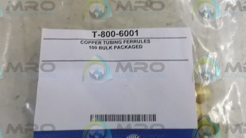 LOT OF 100 JOHNSON CONTROL T-800-6001 FERRULE FOR TUBING *NEW IN FACTORY BAG*