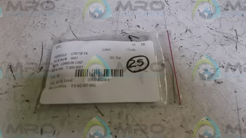 LOT OF 25 JOHNSON CONTROL T-800-6001 FERRULE FOR COPPER TUBING *NEW NO BOX*