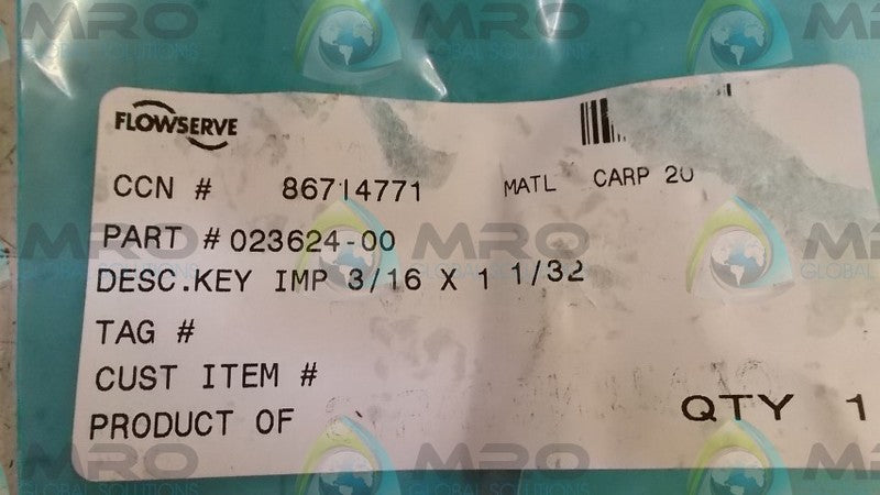 FLOWSERVE 023624-00 KEY * NEW IN FACTORY BAG *