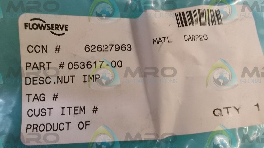 FLOWSERVE 053617-00 NUT * NEW IN FACTORY BAG *