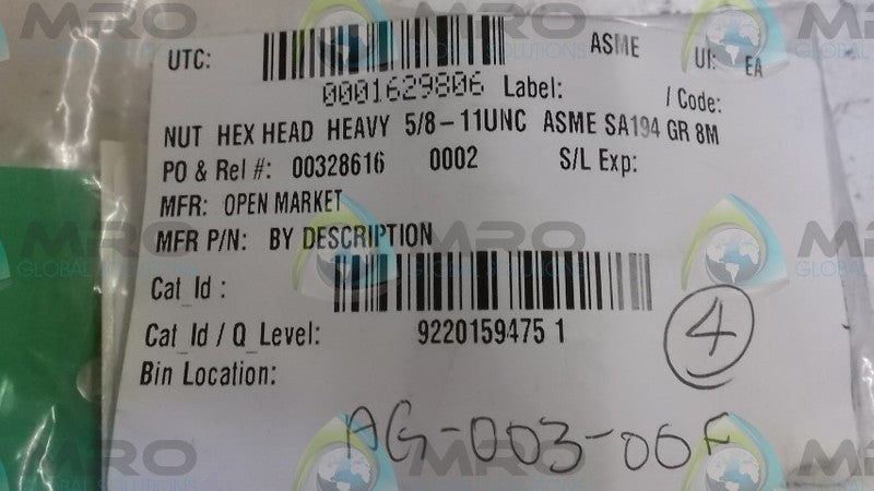 LOT OF 4 00328616 HEX NUT *NEW NO BOX*