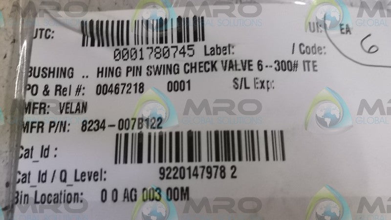 LOT OF 6 VELAN 8234-007B122 BUSHING *NEW NO BOX*