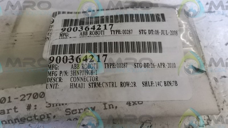 LOT OF 2 ABB 3HNP01978-1 CONNECTOR *NEW NO BOX*