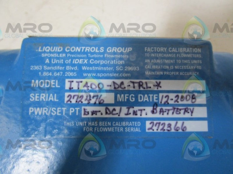 LIQUID CONTROLS GROUP IT400DCTRLX FLOWMETER * USED * MRO Global