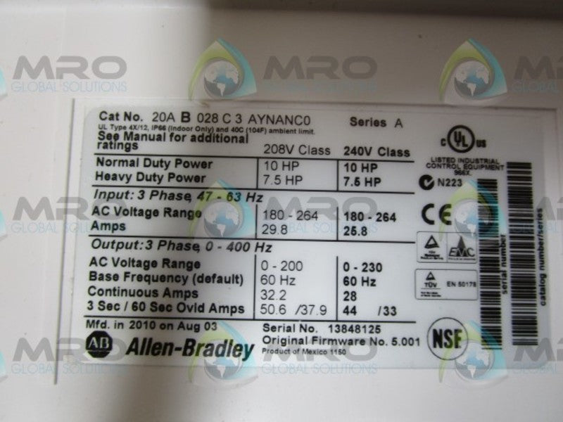 ALLEN BRADLEY 20AB028C3AYNANC0 SERIES A AC DRIVE * NEW IN BOX *