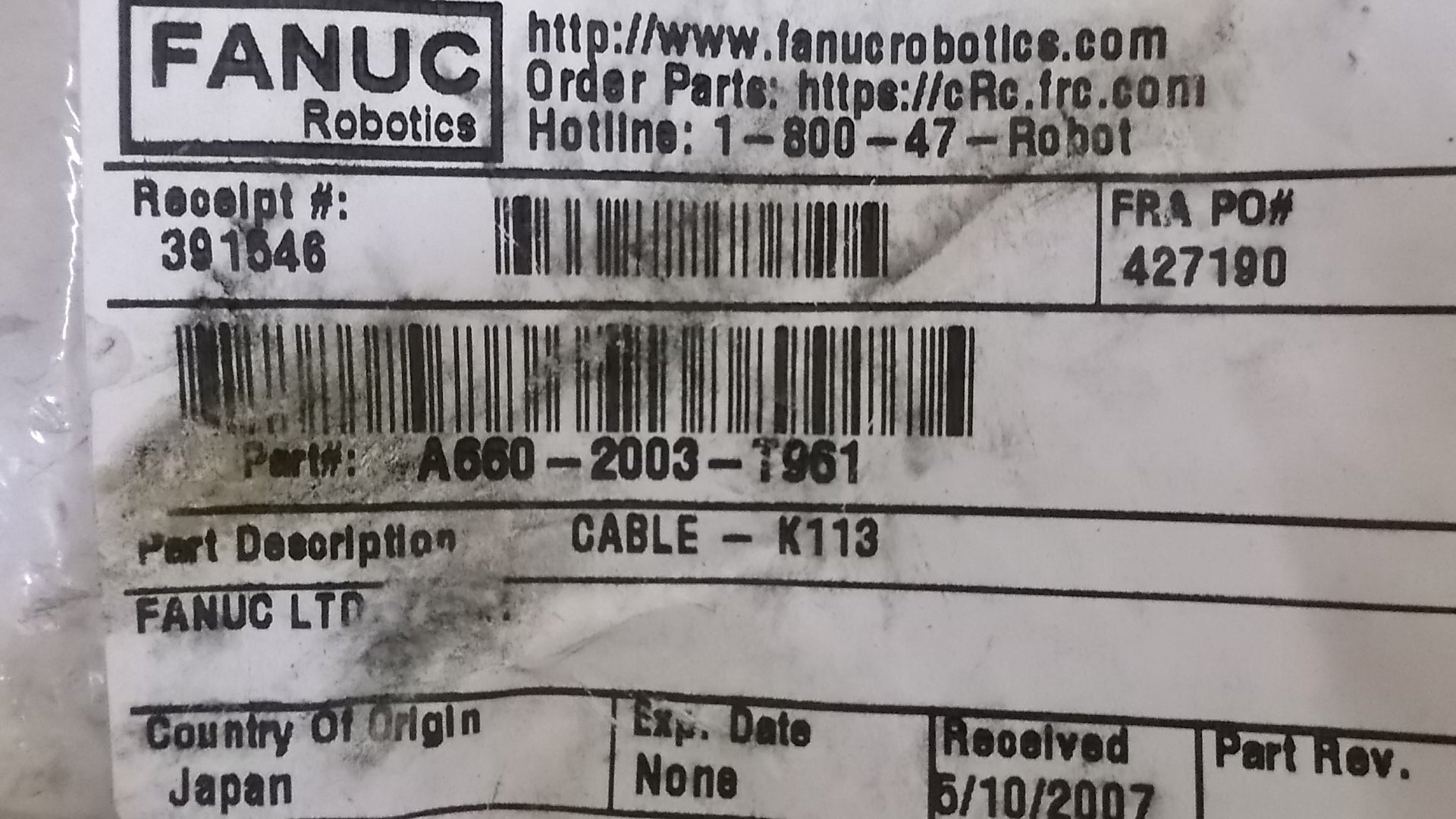 FANUC A660-2003-T961 CABLE * NEW IN FACTORY BAG *