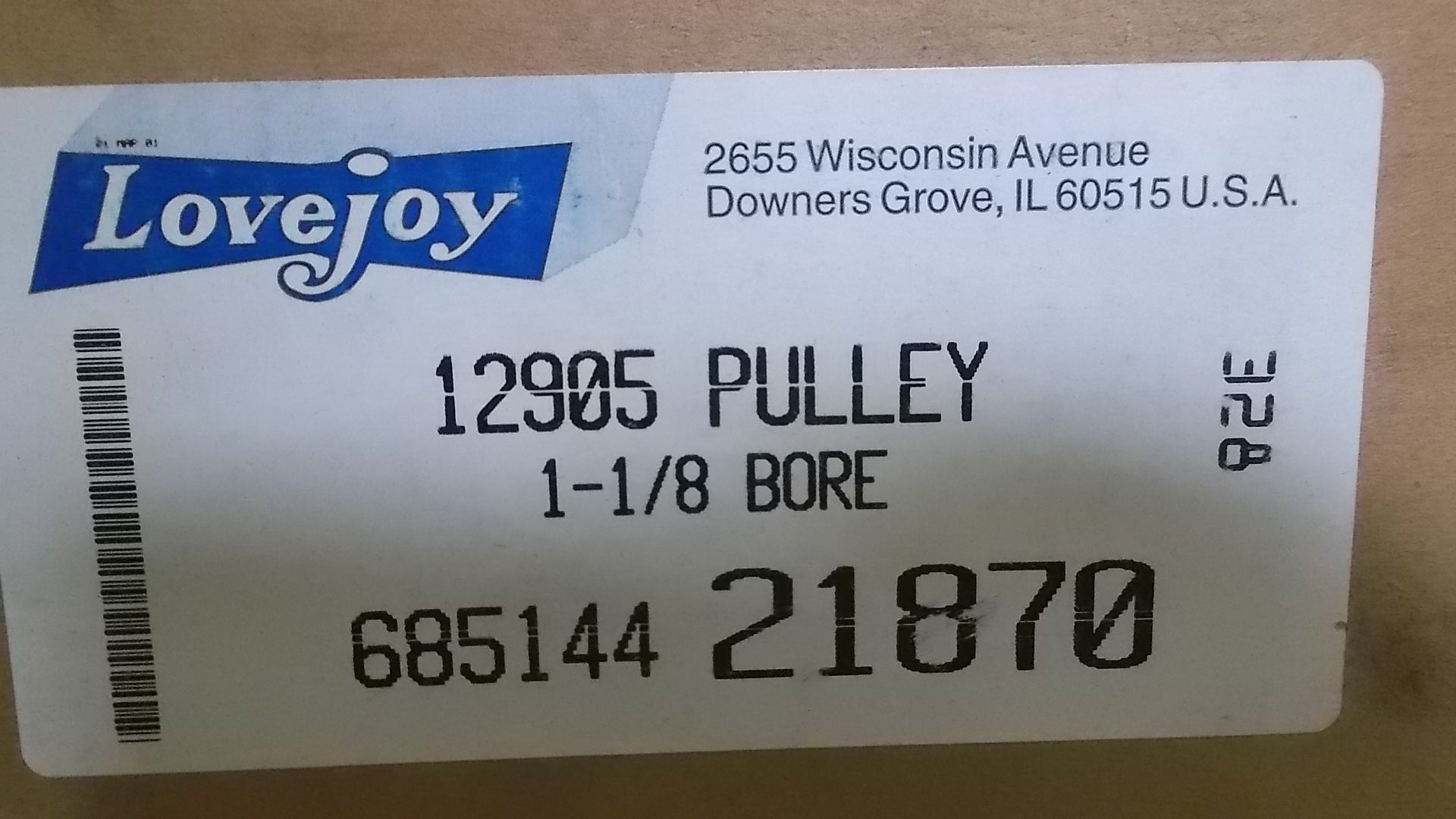 LOVEJOY 12905 PULLEY 1 1/8" BORE  * NEW IN BOX *