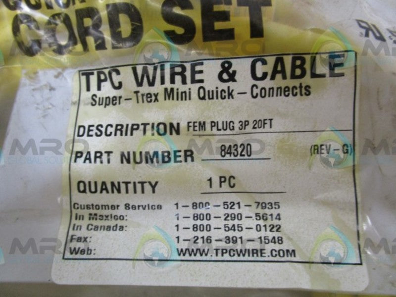 TPC SUPER-TREX 84320 QUICK-CONNECT CORDSET * NEW IN FACTORY BAG *