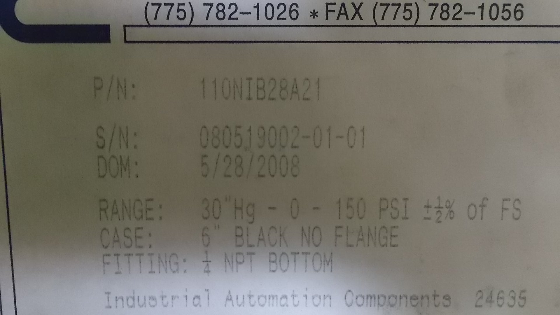 PERMA-CAL 110NIB28A21 GAUGE * NEW IN BOX *
