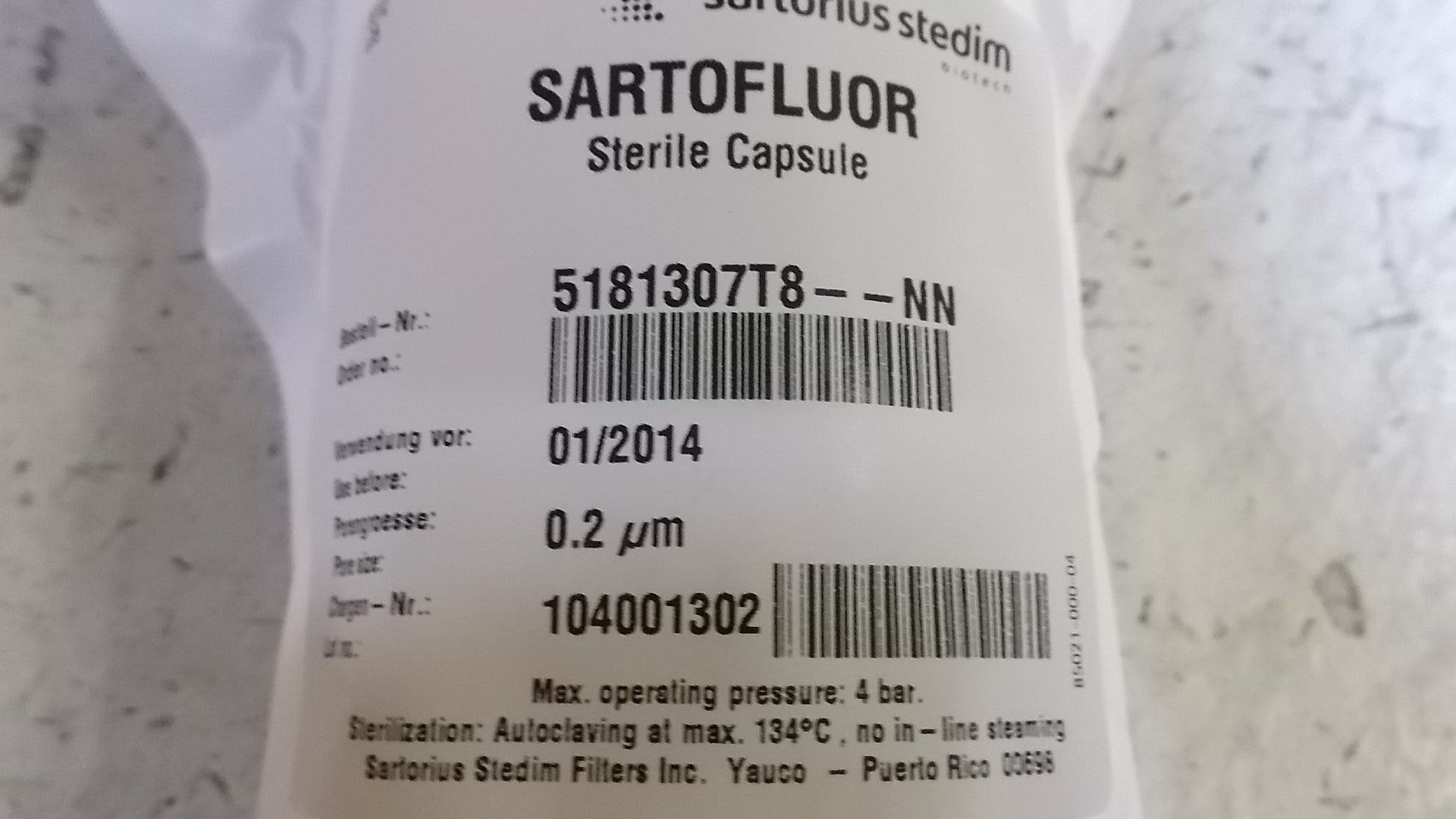 LOT OF 5 SARTOFLUOR 5181307T8-N-B FILTER *NEW IN BOX* – MRO LOT OF 5 SARTOFLUOR 5181307T8-N-B FILTER *NEW IN BOX* – MRO