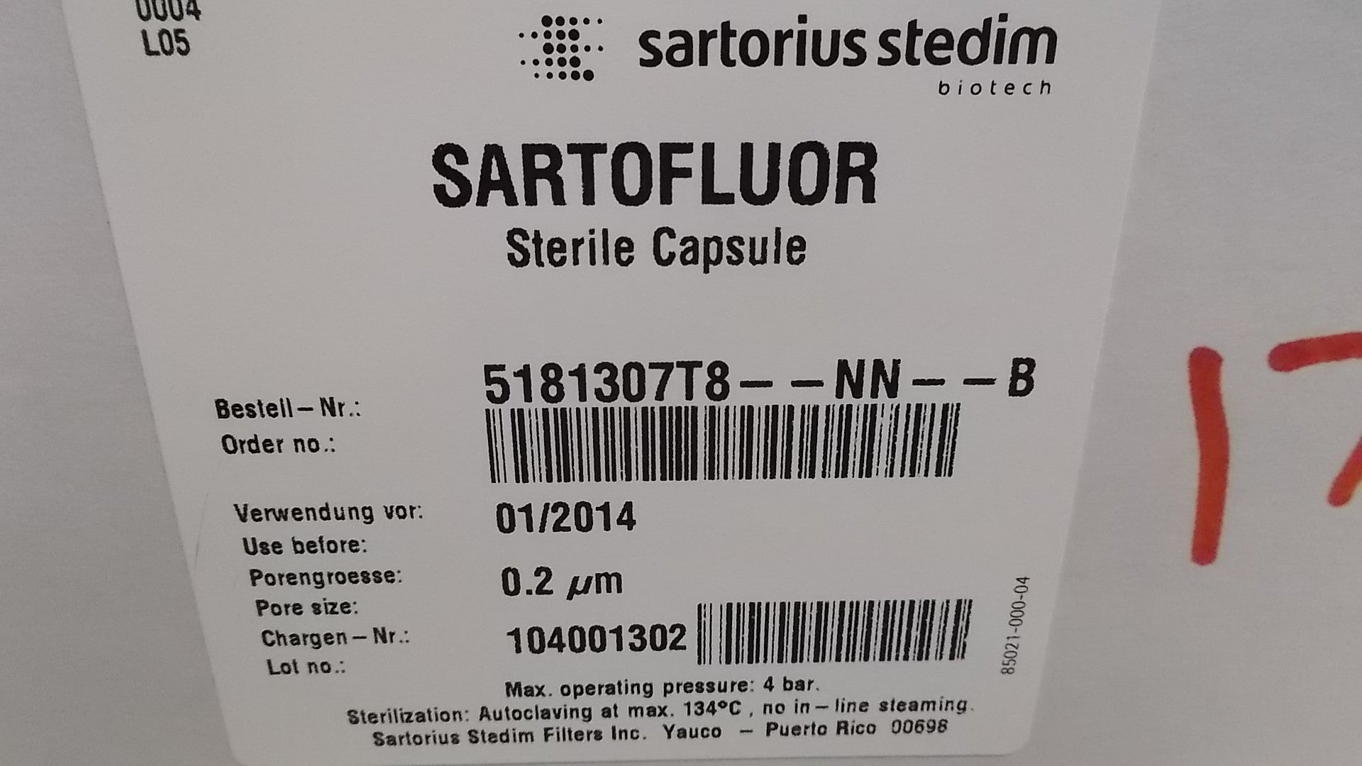 LOT OF 5 SARTOFLUOR 5181307T8-N-B FILTER *NEW IN BOX*