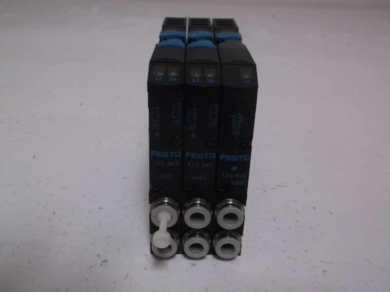 LOT OF 2 FESTO 173943 SOLENOID VALVE W/173940 SOLENOID VALVE *USED*