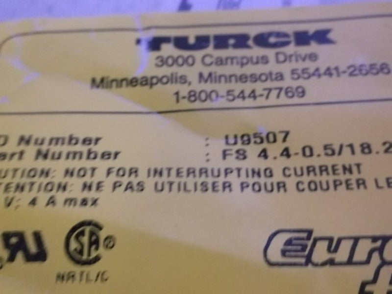 LOT OF 2 TURCK FS 4.4-0.5/18.25 EUROFAST RECEPTACLE *NEW IN A BAG*