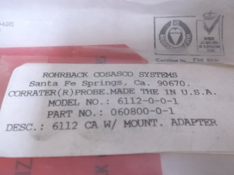 ROHRBACK 060800-0-1 LAB CORRATER  PROBE MOD 6112-0-0-1 * NEW IN A BAG *