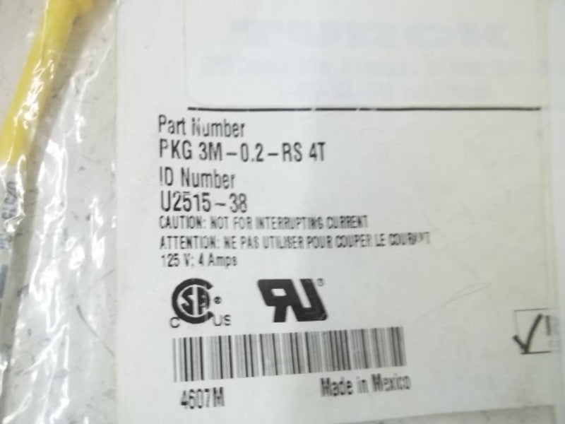 TURCK PKG3M-0.2-RS4T MALE CORDSET * NEW IN FACTORY BAG *