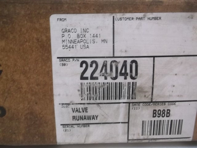 GRACO 224040 VALVE RUNAWAY 3/4" NPT * FACTORY SEALED *
