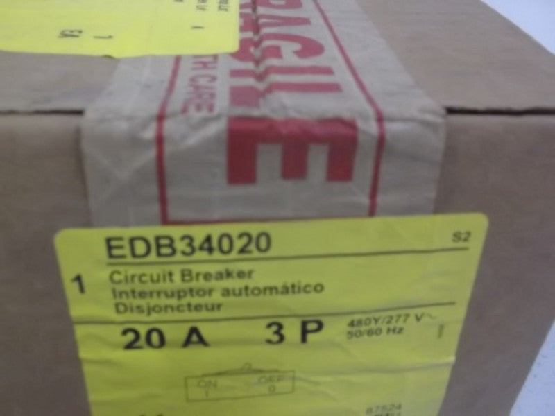 SQUARE D EDB34020 MINIATURE CIRCUIT BREAKER 480Y 277V 20A * FACTORY SEALED *