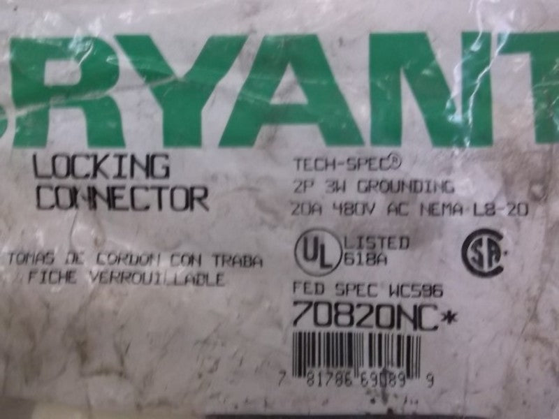 BRYANT 70820NC RECEPTACLE 20A 480V * NEW IN FACTORY BAG *