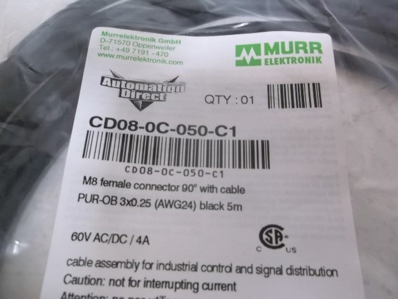 MURR ELEKTRONIK CD08-0C-050-C1 M8 CABLE FOR DISCONNECT SENSORS * FACTORY BAG *